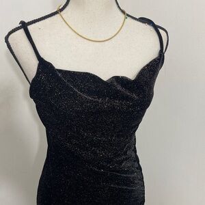 Black Glitter Velvet Slip Dress